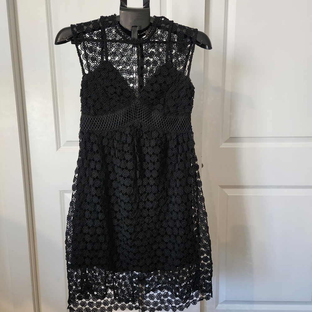 Eri + Ali Black Crochet Lace Sleeveless Fit And Flare Mini Dress